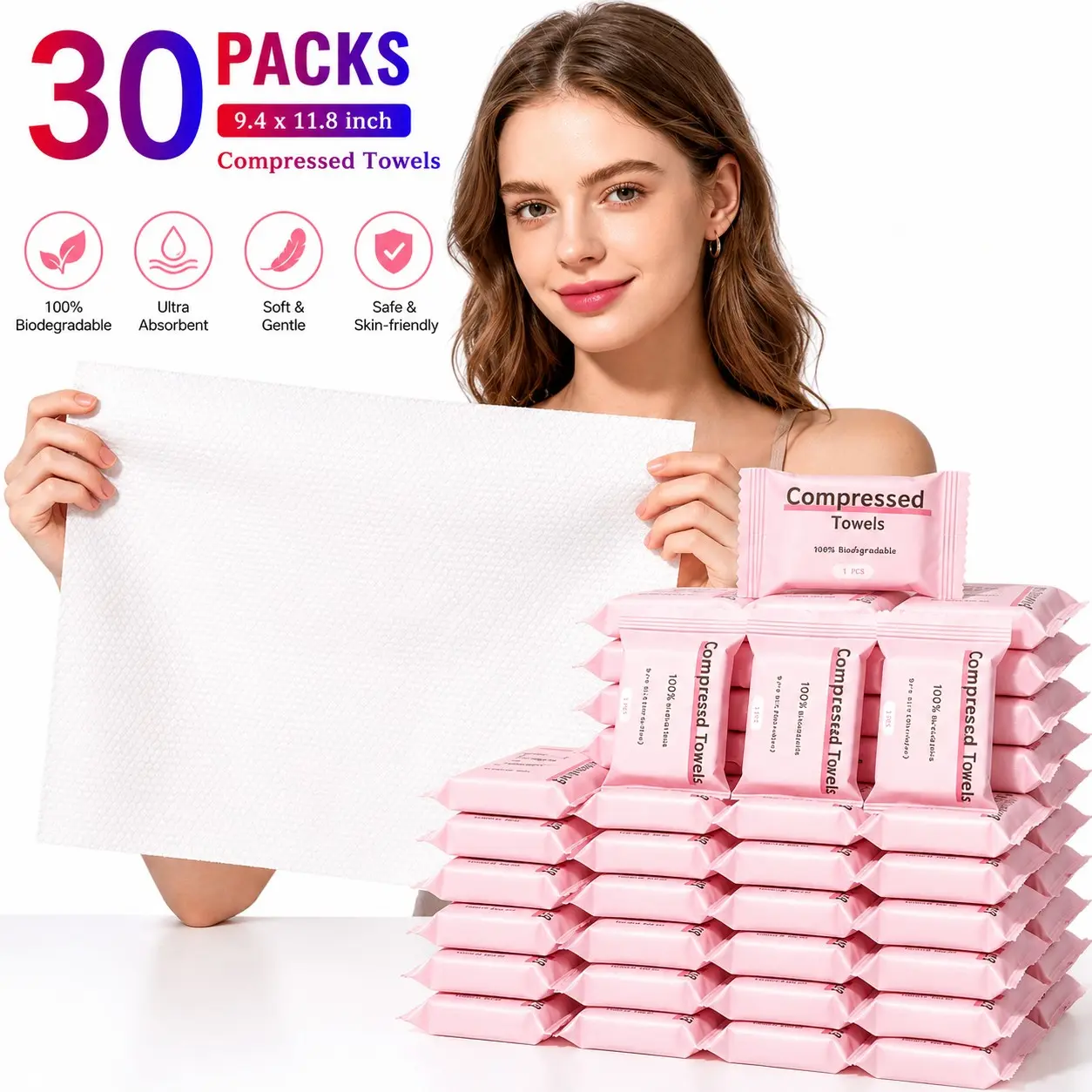 Disposable Compressed Face Towels, Face Towelettes, Absorbent Washcloths, Single Use Towel, 30/60/90/120pcs Portable Towel Tablets, Face Towel Pack, Face Cleansing Towels, Ideal for Travel Camping Hiking, Essential Travel Gear