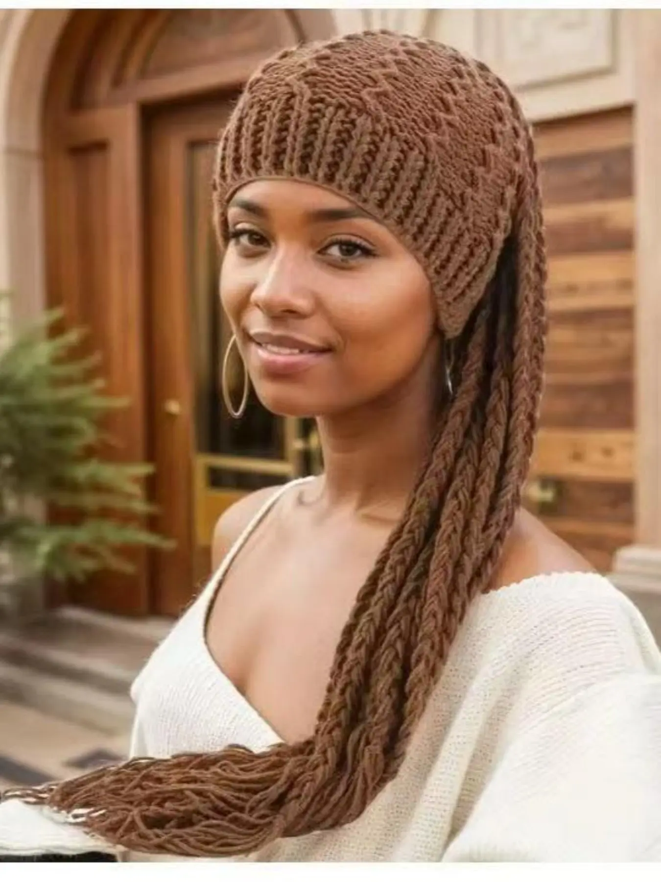 Autumn Winter Crochet Faux Locs Dreadlock Hat | Stretchy Knit Beanie Slouchy Beanie Thick Warm Knit Hat Women's Streetwear Versatile