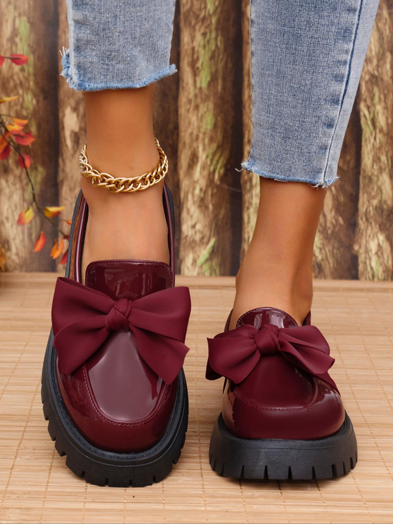 Women's Fashionable Bowknot Decorated Slip on Loafers, Casual Comfortable PU Leather Shoes for Daily Wear, Lightweight Breathable Shoes for Women & Girls, Bowknot Design Shoes