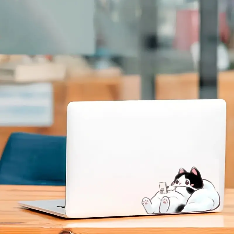 Cute Cat Playing Phone Car Sticker – Adorable Cartoon Kitten Decal for Car, Truck, Motorcycle, Water Bottle, Laptop, Refrigerator, Suitcase, Tool Box, Bike, Mirror, Phone Case, Durable Vinyl, Fun Decor