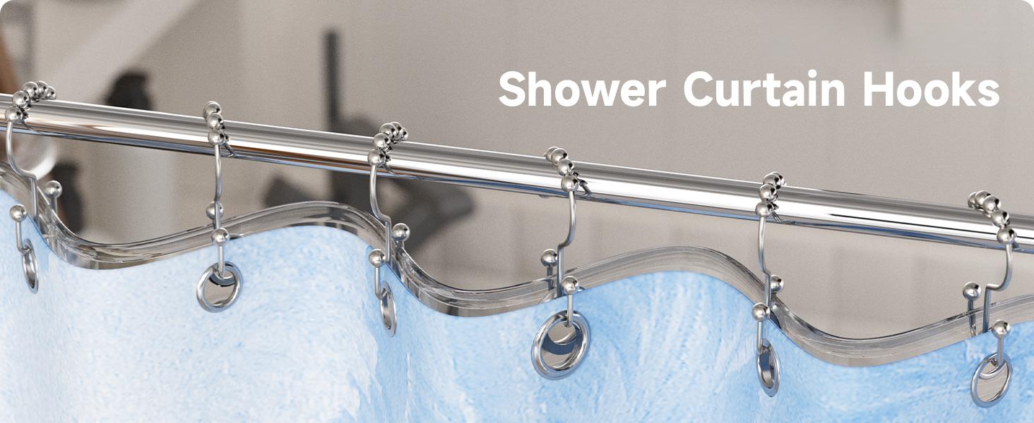 Shower Curtain Hooks Rings, Rust Resistant Metal Double Glide Shower Hooks Rings for Bathroom Shower Rods Curtains, Set of 12 Hooks - Nickel