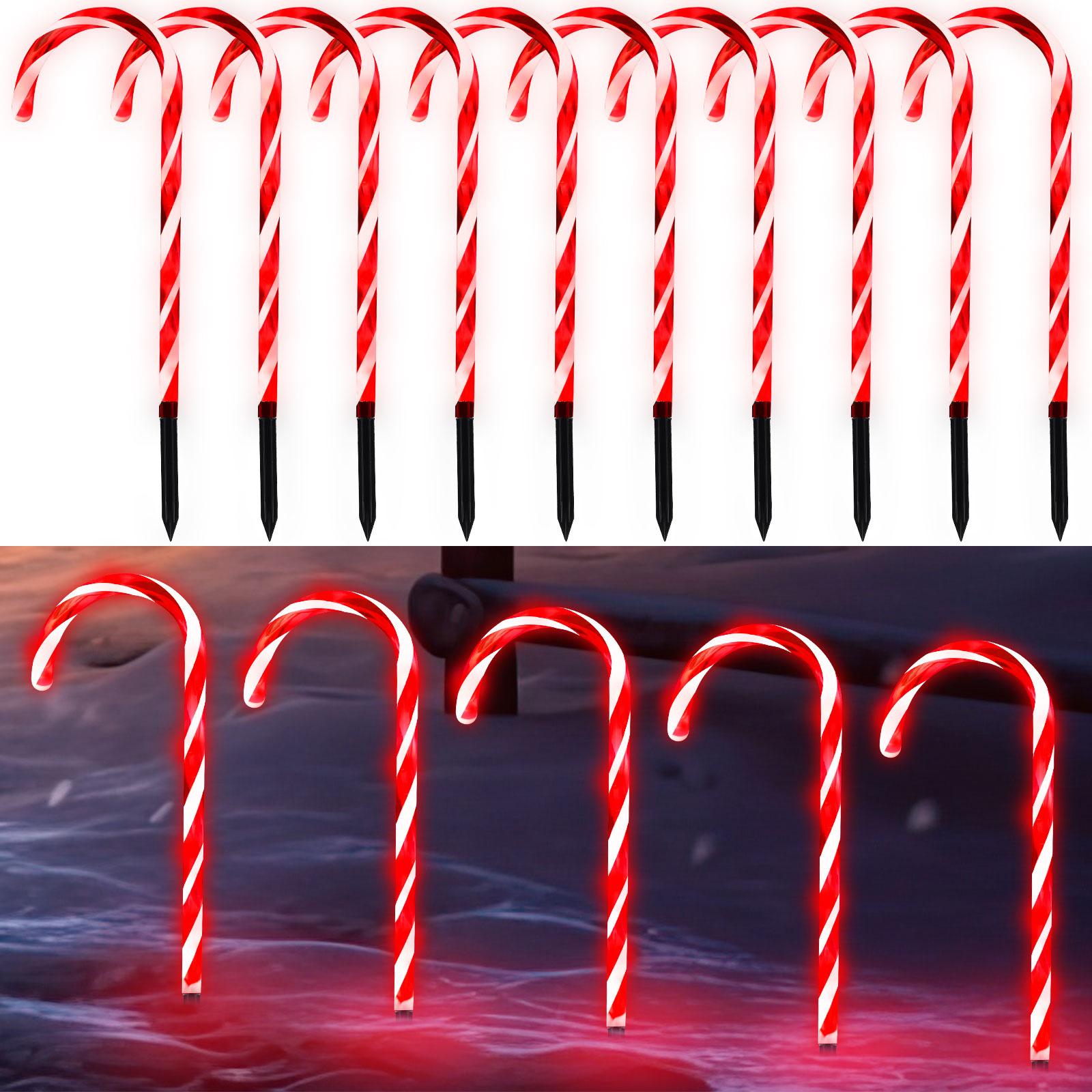Candy Cane Christmas String Lights, Connectable Pathway Lights, 10-Piece Pathway Light Set Ideal for indoor/outdoor pathways, patios, gardens, lawn decorations, Christmas tree decorations, garden holiday decorations, and outdoor decor QH Red Ornaments