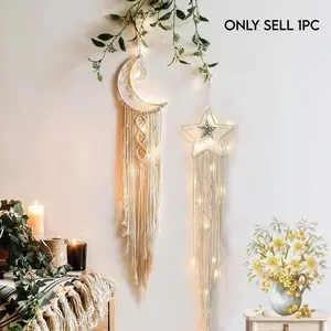 Macrame Woven Wall Hanging Moon Dream Catcher, Boho Chic Decor, Long Tassel, Home Kitchen Art, Wedding Holiday Gift, Modern Wall Decor, Living Room Decorations, Home Decorative Ornament