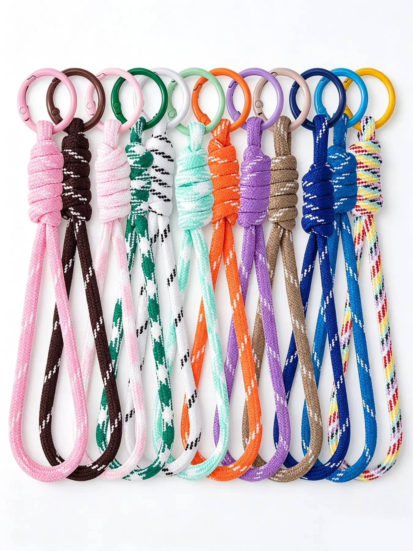 12Pack Multicolored Paracord Rope Keychain Set with Color Spring Clasp, Short Strap for Key Phone Bag Charm