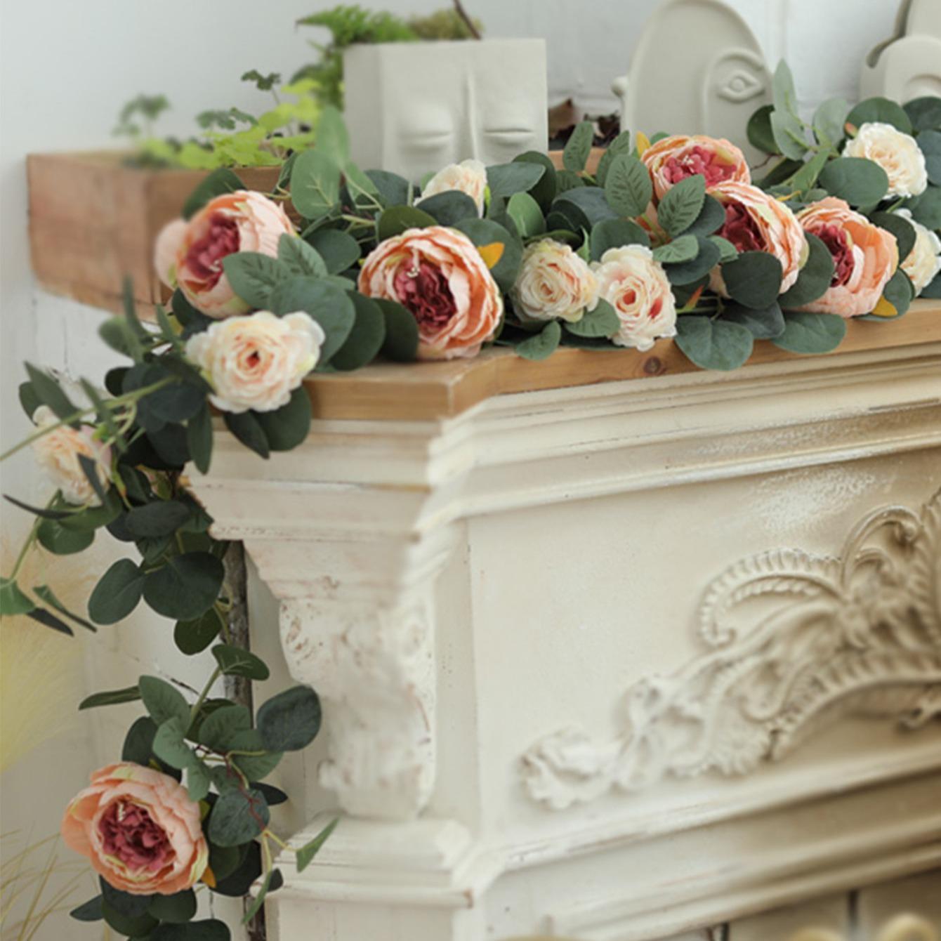 Artificial Peony Vine, 1-Count Faux Peony Flower Garland for Wedding Table Decor, Plastic Faux Flowers