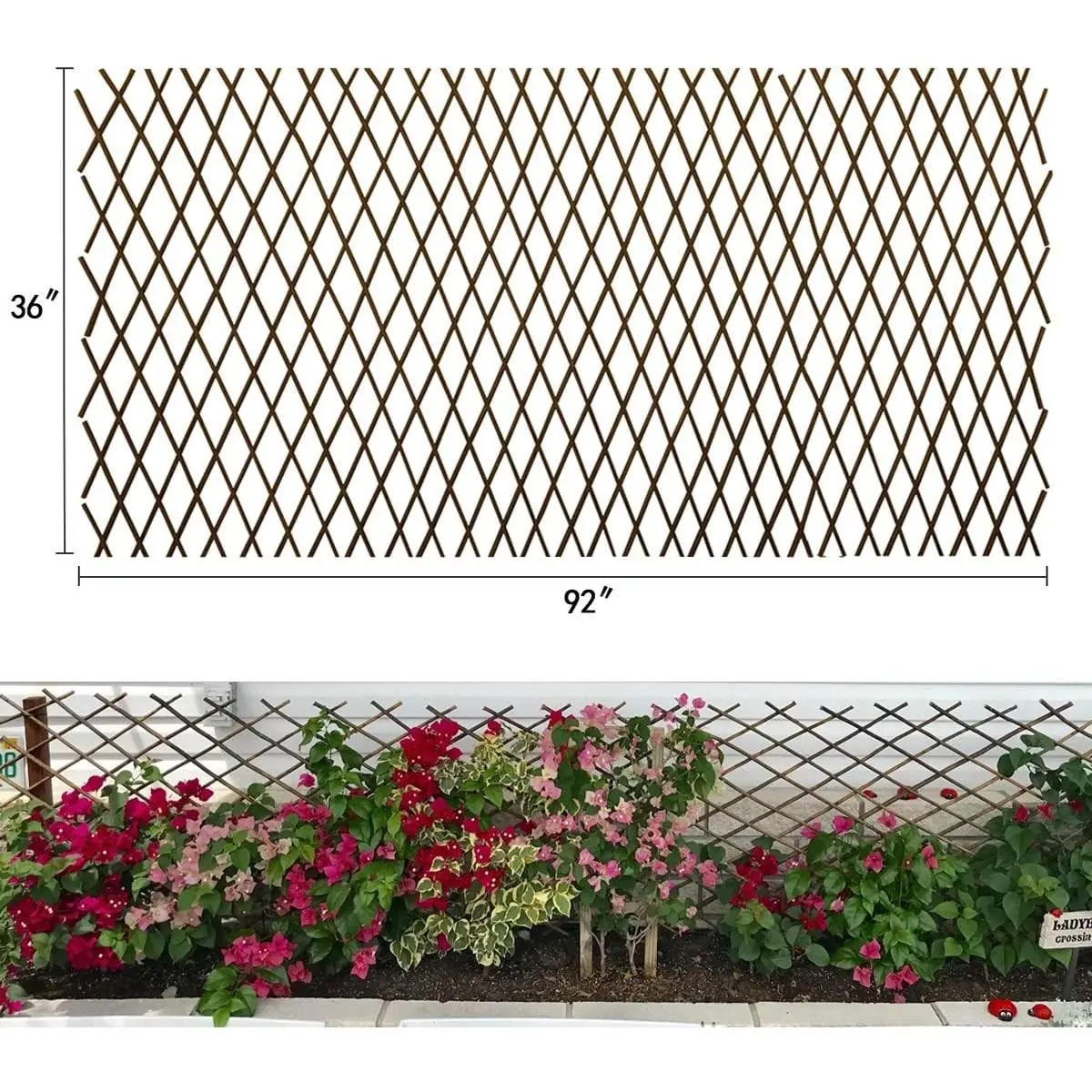 Expandable Willow Wood Plant Trellis, Garden Fence Panel for Climbing Plants - Vine Support for Rose, Cucumbers 36x92 in