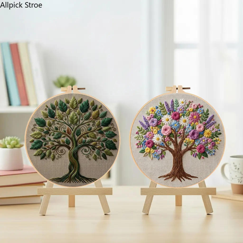 Tree of Life Embroidery & Cross Stitch Kit for Beginners - 1 Kit Handmade DIY Spring Bag Charm Accessory, Pre-Printed Fabric, Floss, Hoop & Video Included, Stitch Practice, Diy Crafts, Charms For Bags, Stitching