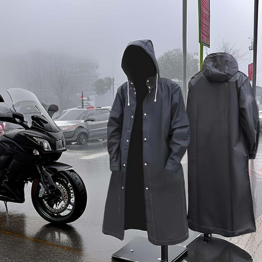 Unisex Black EVA Waterproof Rainproof Raincoat, Long Hooded Rain Jacket for Motorcycle, Cycling, Hiking and Fishing, Lightweight Outdoor Gear