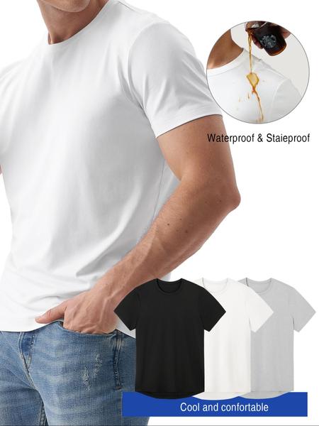 1/3pc Technology Waterproof Stain Oil-Resistant Lightweight T-Shirt, Men's Casual Versatile Shirt in Multiple Colors