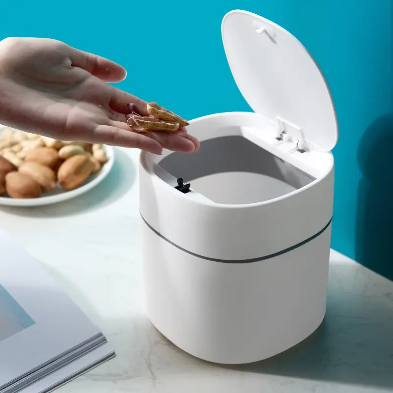 Nordic Mini Desktop Trash Can with Lid for Home Kitchen Office Desk Small Space Clean Tidy Waste Bin Storage Organizer Compact Paper Bin for Living Room Bedroom Study