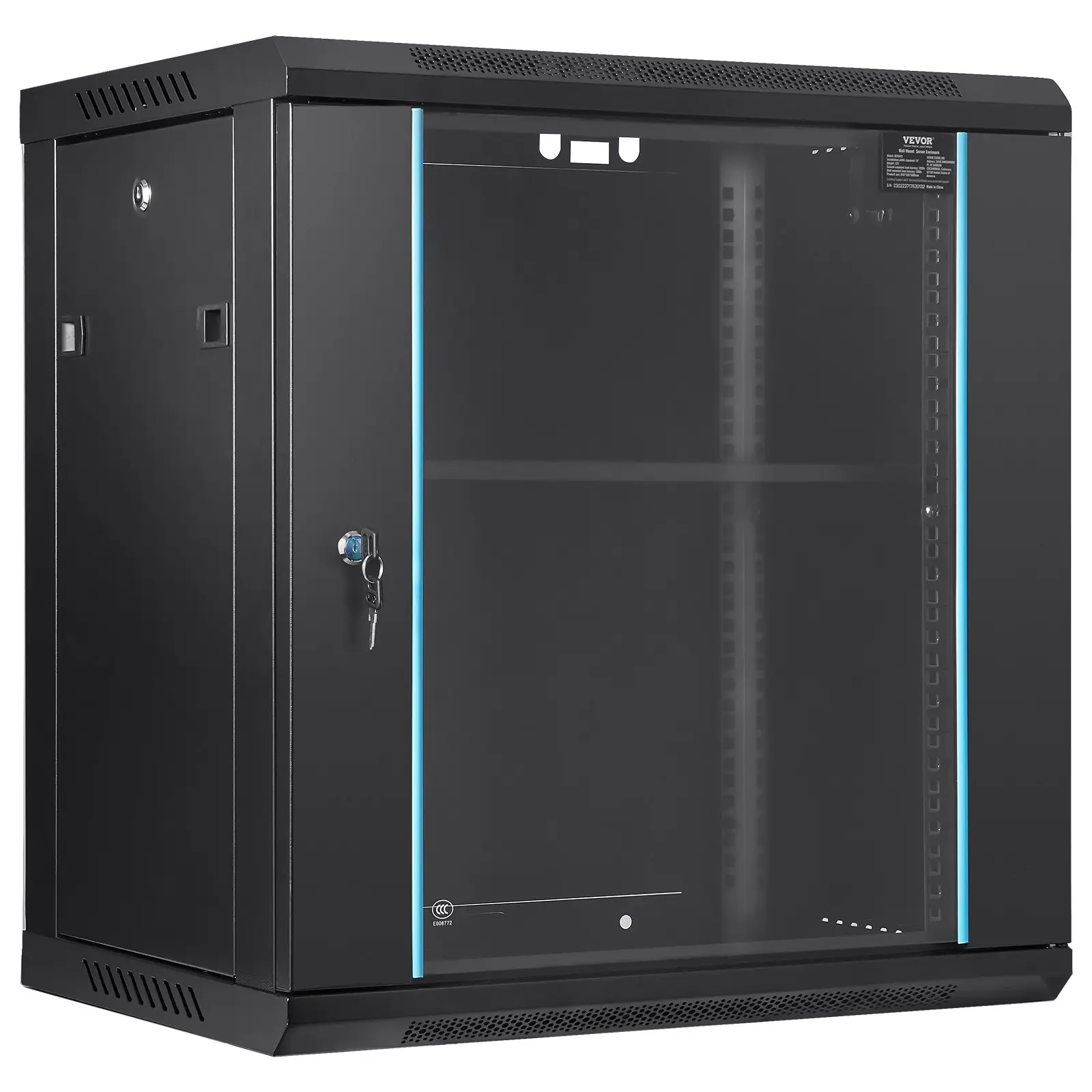 12U Wall-Mounted Server Network Cabinet, 15.5'' Depth, Secure Rack Enclosure, Supports up to 200 lbs, Lockable Glass Door Sides, Ideal for IT A/V Gear