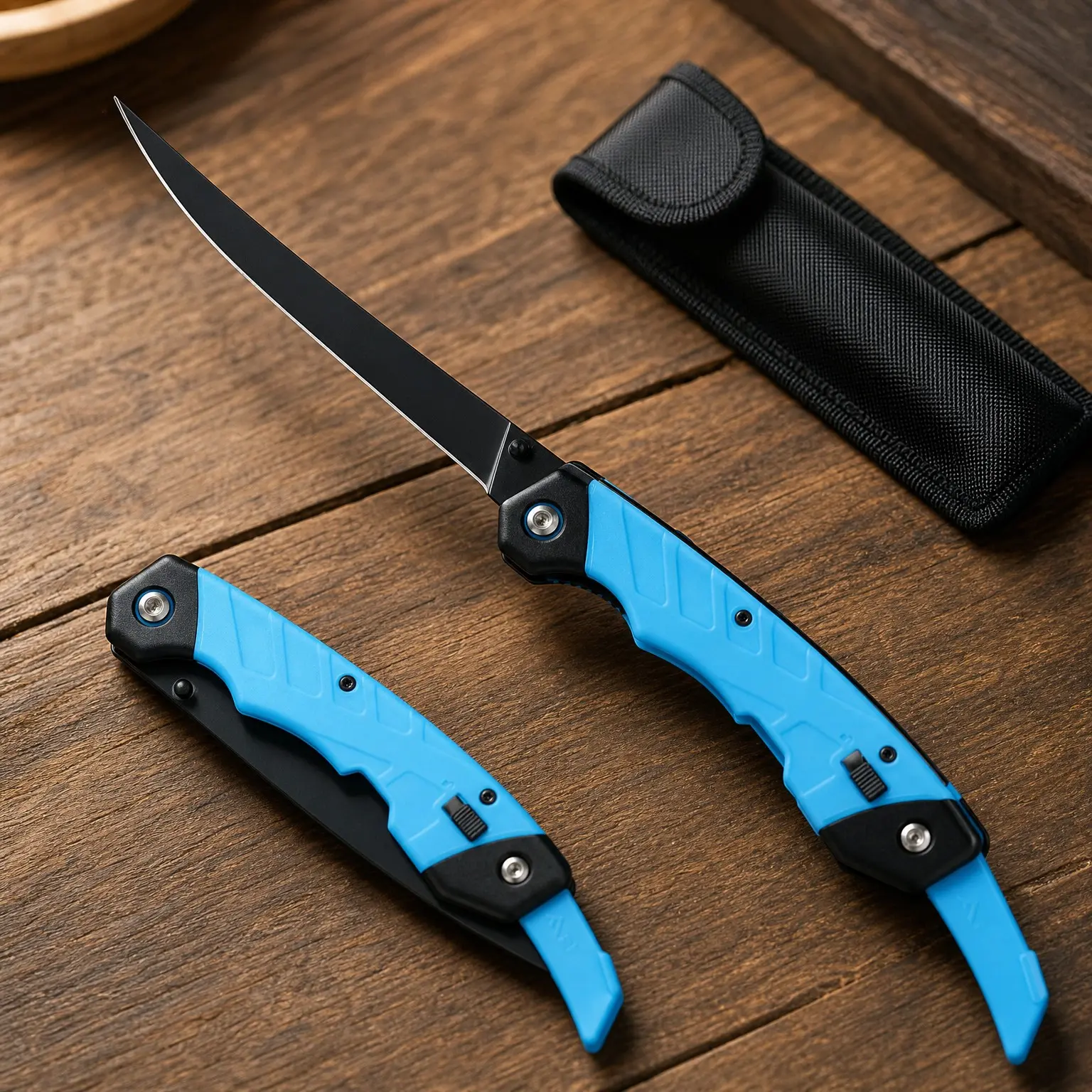 6.5 Inch Folding Fillet Knife with Sheath, Fishing Knife | 5Cr15MoV Stainless Steel Blade, Razor Sharp & Flexible, Black Titanium Coating, Non-Slip Foldable HandleGift