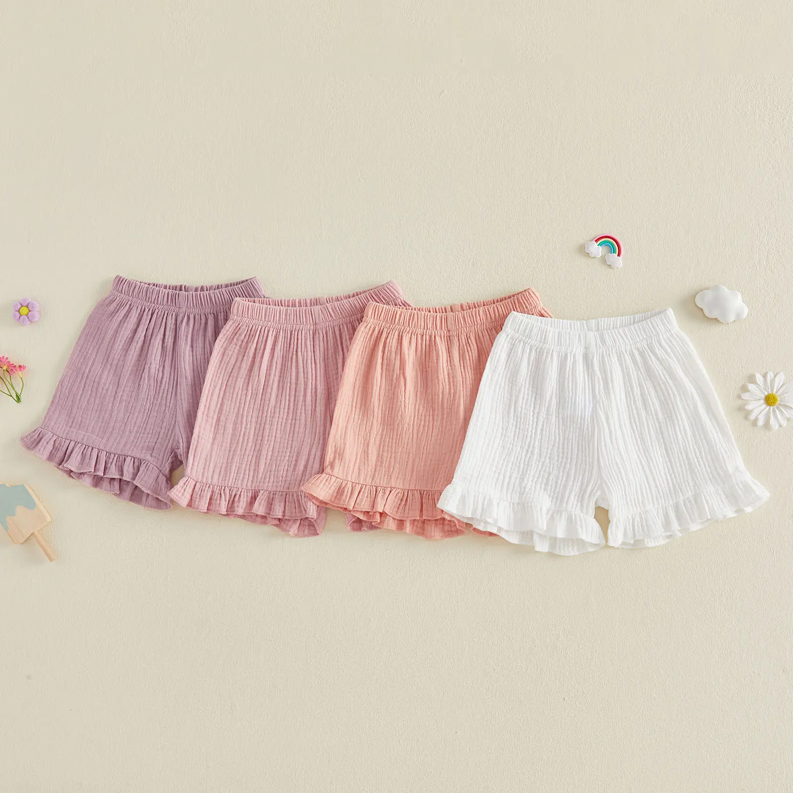 Toddler Baby Girl Ruffle Shorts Solid Color Elastic Waist Bloomers Casual Infant Shorts