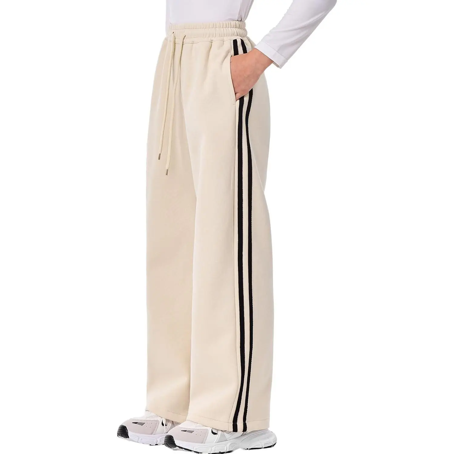 Girls Baggy Sweatpants - High Waist Wide Leg Design with Side Stripes, Soft Track Pants for Kids 5-14 Years
