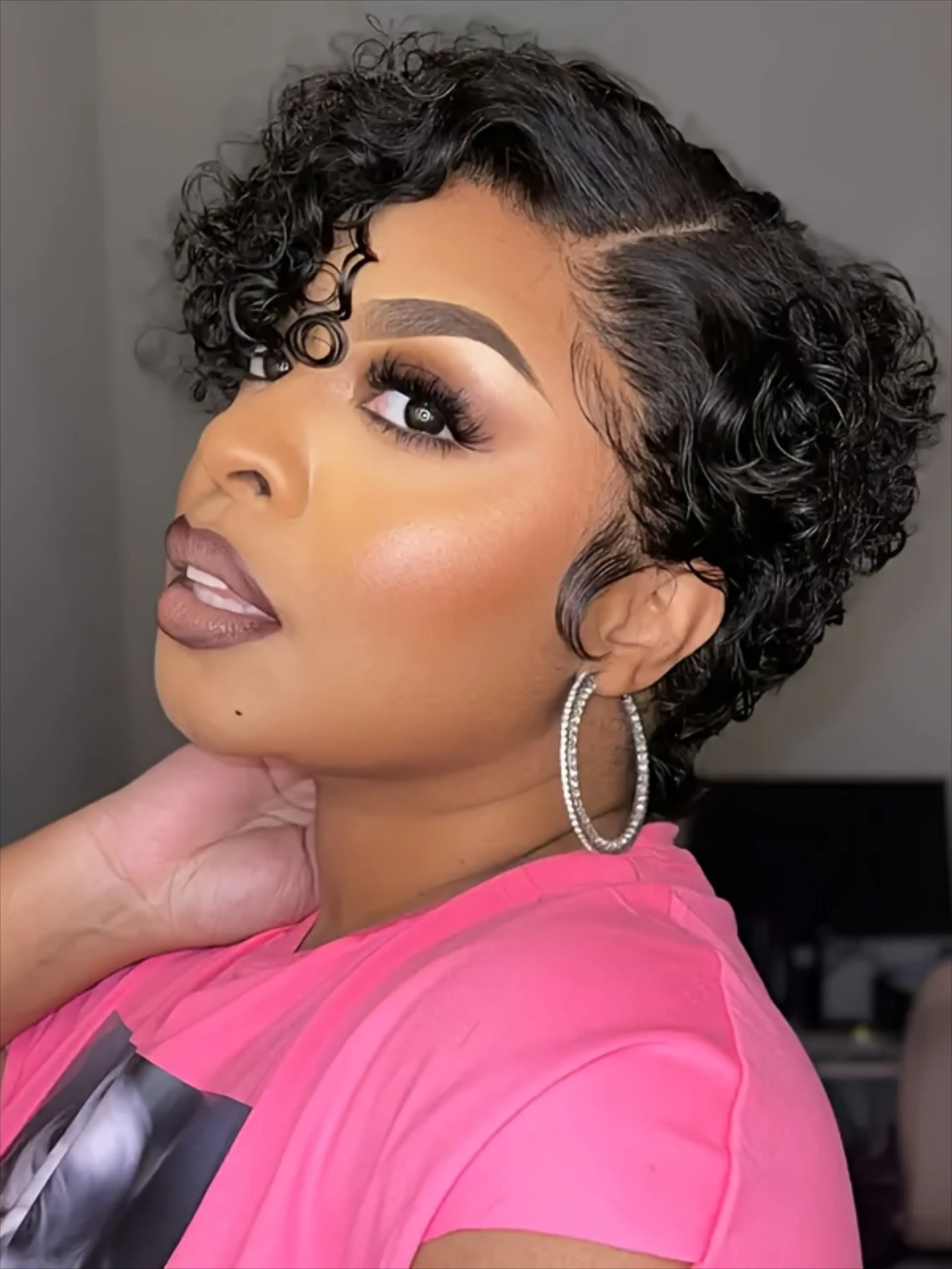 Curly Wave Human Hair Wig Pixie Cut Wig 13x1 T Part Transparent Lace Front Human Hair Wig 150% Density 6 Inch