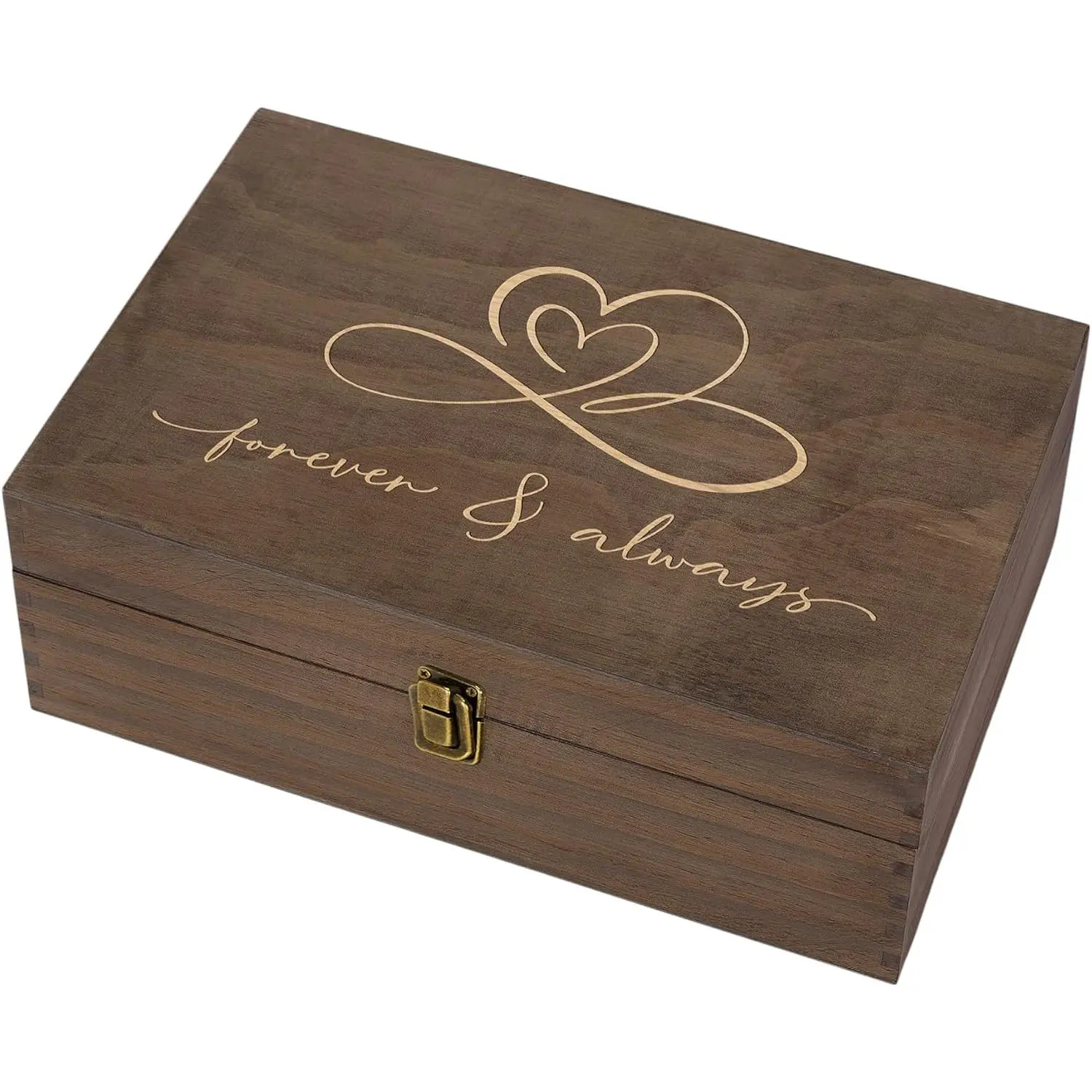Rustic Wooden Memory Box – Medium  Storage Box with Double-Sided Engraving – “Forever & Always” Outside & “Every Love Story…” Inside – Personalized  for Couples, Wedding, Anniversary