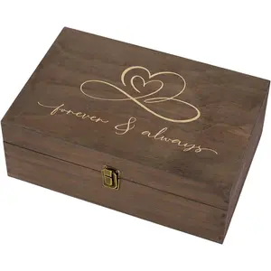 Rustic Wooden Memory Box – Medium  Storage Box with Double-Sided Engraving – “Forever & Always” Outside & “Every Love Story…” Inside – Personalized  for Couples, Wedding, Anniversary