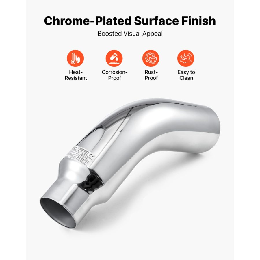VEVOR Elbow Exhaust Tip, 4 Inch Inlet, 6 Inch Outlet, 23 in Overall Length, Chrome Turn Down Exhaust Tip with Clamp for Truck, Sedan, Sports Car, SUV, Chrome Structure for High Temperature Resistance