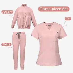 Three-piece set: long pants, jacket, short-sleeved elastic surgical gown, V-neck nurse uniform, scrub suit