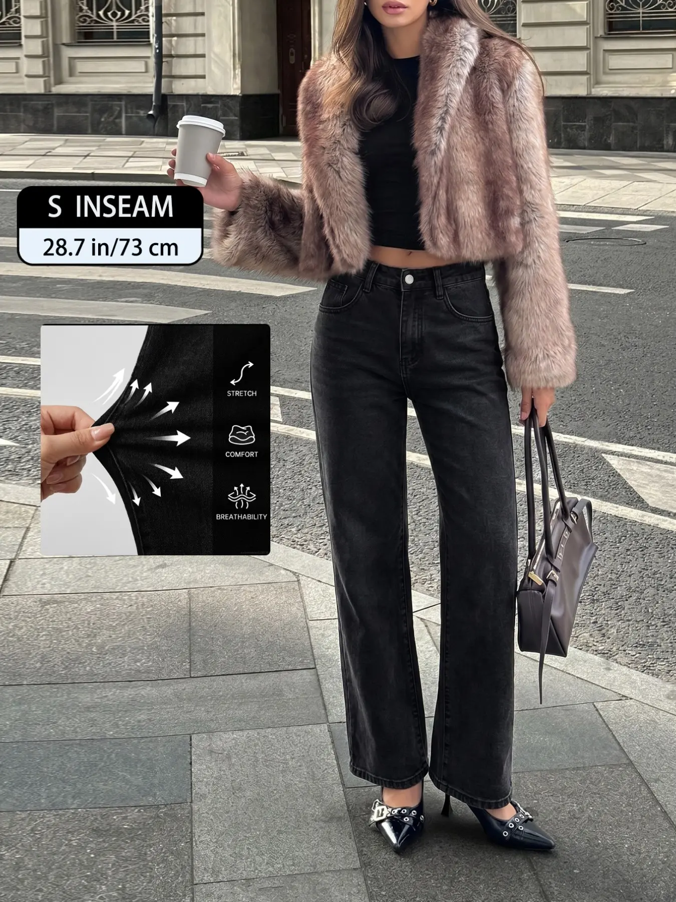High Elasticity Washed Women's Jeans, Wide Leg Jean Pants, Comfortable Denim Fabric, Fashionable Everyday Wear, All Seasons