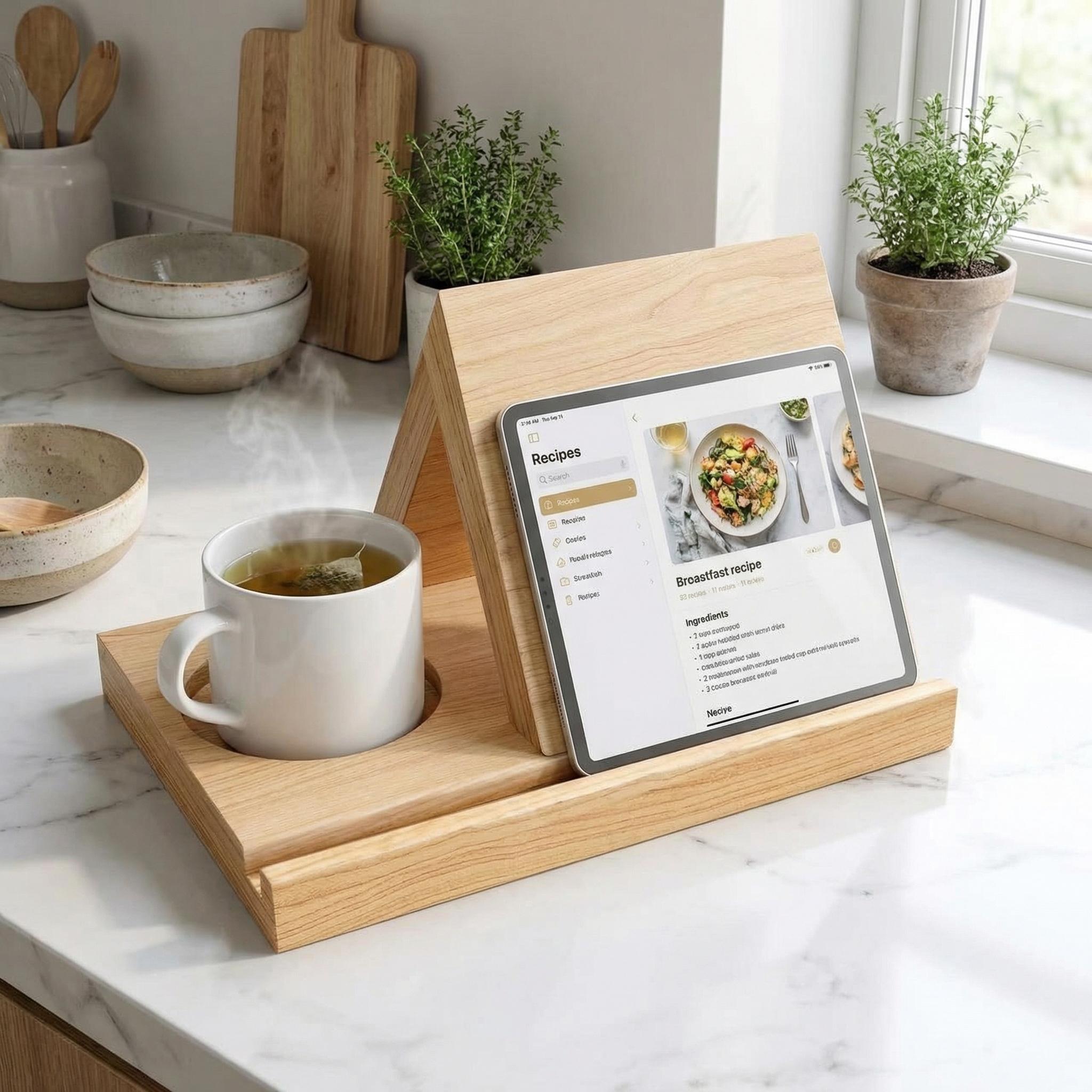 Handcrafted Solid Wood Triangle Book Rest with Cup Holder |   2-in-1 Wooden Bookmark Stand & Coffee Tray |   Aesthetic Bookworm Gift for Readers |   2026 National Reading Month Essential