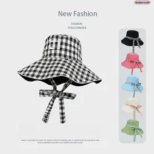 Women's Adjustable Reversible Plaid Print Bucket Hat - Wide Brim UV Shielding Double-Sided Sun Hat for Beach, Outdoor Travel, Adjustable Bucket Hat,summervibes