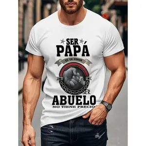 Men's Spanish Grandpa & Dad Pride T-Shirt "Ser Papa Es Un Honor/Ser Abuelo No Tiene Precio" (It's an Honor to Be a Father/Grandfather) Bold Text & Fist/Chain/Star Graphic, Casual Crew Neck Short Sleeve Tee for Spanish-Language