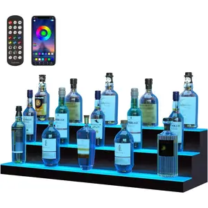 VEVOR LED Lighted Liquor Bottle Display Shelf, Square 48 Inches, Supports USB, Illuminated Home Bar Shelf w/RF Remote App Control 7 Static Colors 1 - 4 H Timing, Acrylic Wall - Mounted Shelf