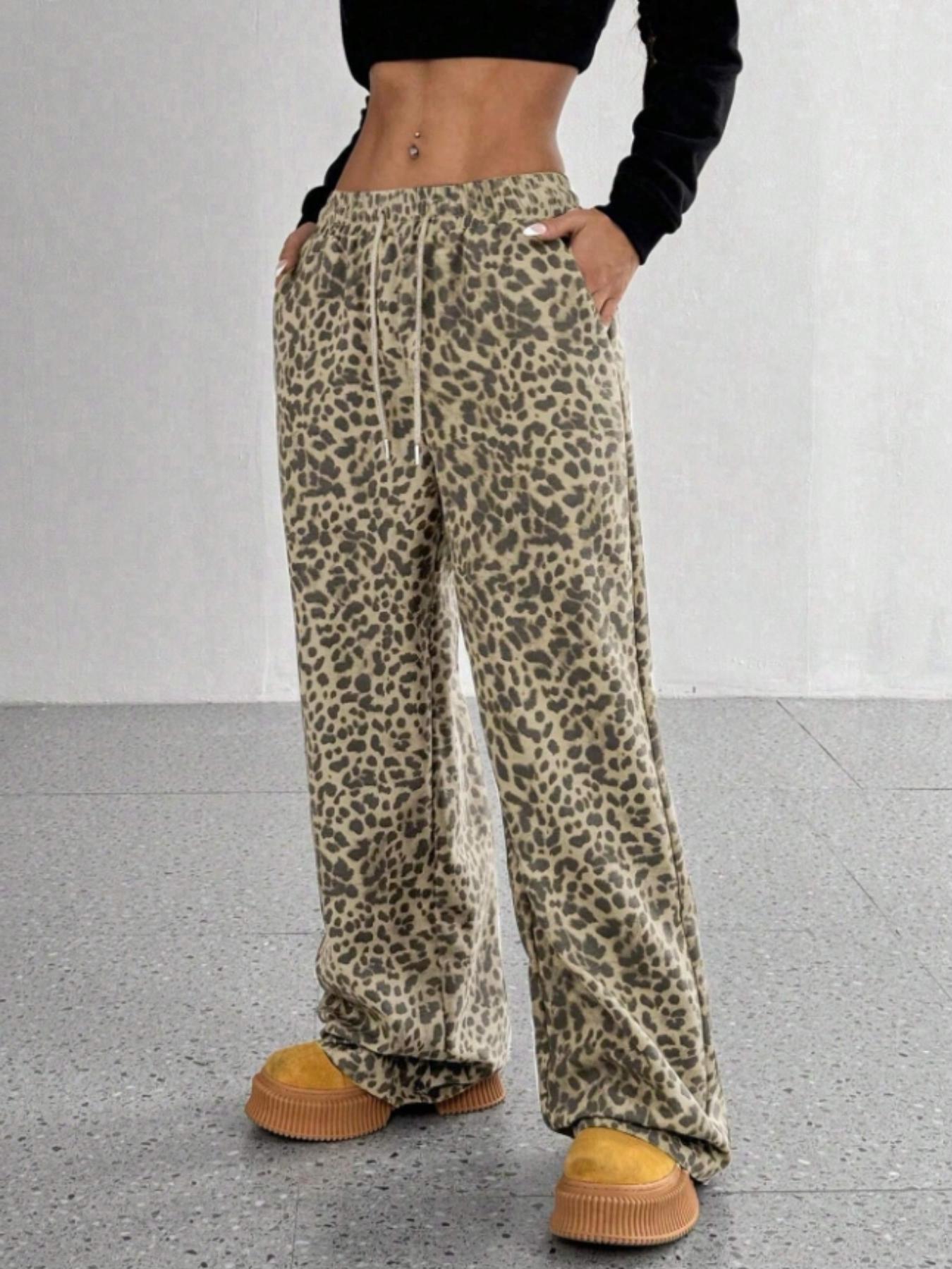 Women's High-End Slim-Fit Leopard Print Loose Straight Leg Pants, Stylish Casual Wear, Comfortable Fabric, Perfect for Daily, Boho Casual Trousers