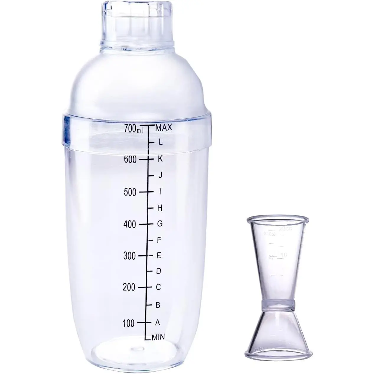 700ML Plastic Cocktail Shaker & Drink Mixer, Transparent Bar Tool with Measurement Scale, Lightweight Cup for Coffee, Protein Shakes & Boba Tea