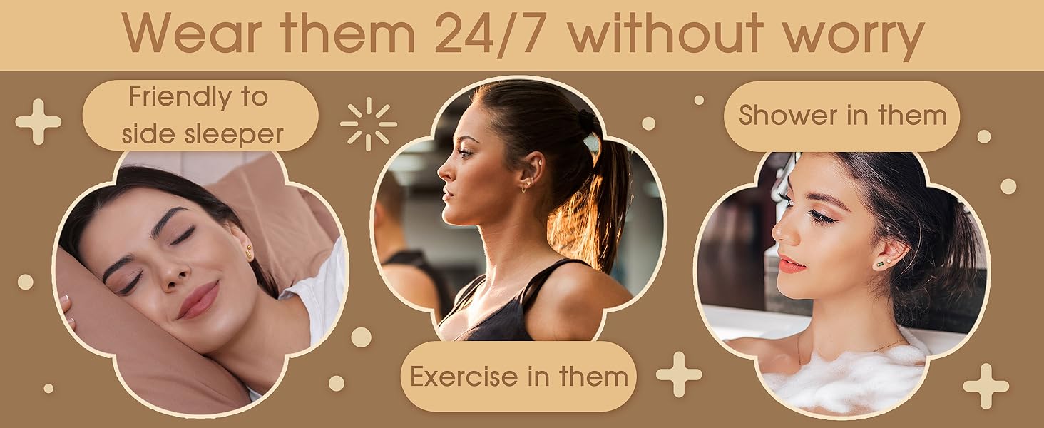 Trendy 14K Gold Plated Flat Back Stud Earrings for Women | Hypoallergenic Surgical Stainless Steel Earrings | Screw Back Earrings Sets for Multiple Piercing | Small Cartilage Earring Studs