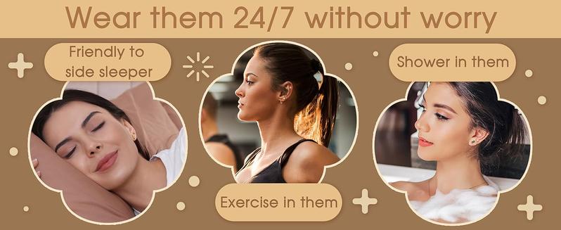 Trendy 14K Gold Plated Flat Back Stud Earrings for Women | Hypoallergenic Surgical Stainless Steel Earrings | Screw Back Earrings Sets for Multiple Piercing | Small Cartilage Earring Studs