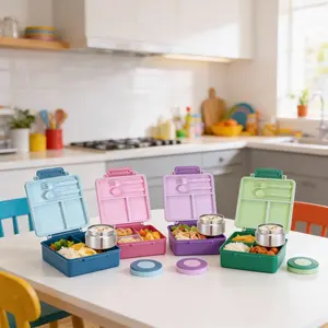 1630ML/55.8oz  Bento Box for Kids - Insulated Bento Lunch Box with Leak Proof Vacuum Insulated Food Jar - 4 Compartments, Two Temperature Zones