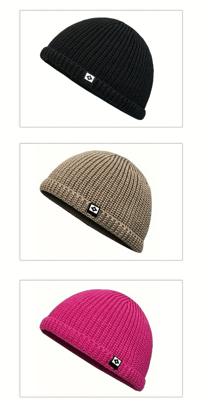 1pc Unisex Fisherman Beanie - Warm Ribbed Cuff Skull Cap with Logo Patch, Hand Washable Coldproof Winter Hats for Men & Women, Lightweight Elastic Fit, Comfortable Ribbed Texture, Casual Outdoor Headwear, Winter Headwear, Durable Headgear