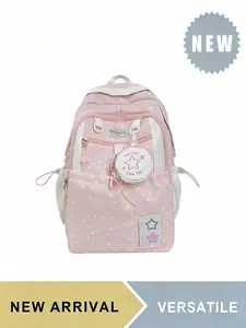 Cute Polka Dot Star Backpack for Girls Women, Large Capacity Lightweight School Bookbag with Coin Purse Pendant & Multi Pockets, Breathable Padded Straps Casual Daypack, Multiple Colors Available,Great for Travel Hiking Trekking Camping Picnic Outdoor Use