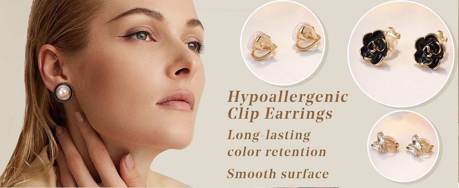 FASACCO 12pairs Clip on Earrings for Women Sparklrd Crystal Clip Earrings CZ Cute Butterfly Flower Pearl Clip on Stud Earrings Non Piercing Jewelry