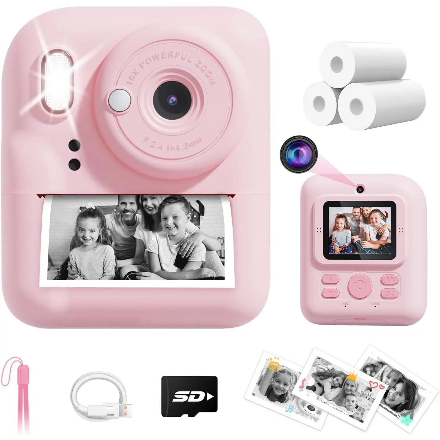 Camera  Print,Christmas Birthday Gifts for Girls 3-12 |  1080P -Lens Selfie Digital Camera for , Portable  with  Print,16x Zoom,Time Lapse, Burst