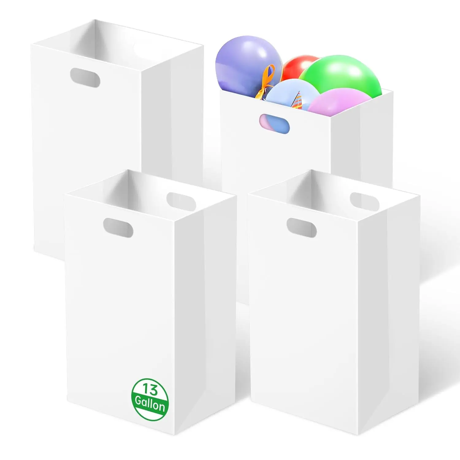 Disposable Trash Can for Parties, 13 Gal Pop-up Paper Garbage Bins, Heavy-Duty Recyclable Cardboard Receptacle for Birthday, Wedding, BBQ, Holiday Cleanup, Holds 50+ Cans, 4 Pack