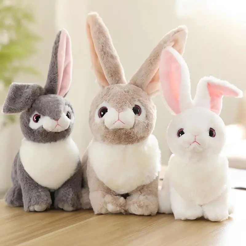 Unisex Plush Easter Bunny Toy - 25/32/40cm, Realistic Design, White/Gray/Khaki, PP Cotton Filling, Multi-Size Stuffed Animal Gift for Kids