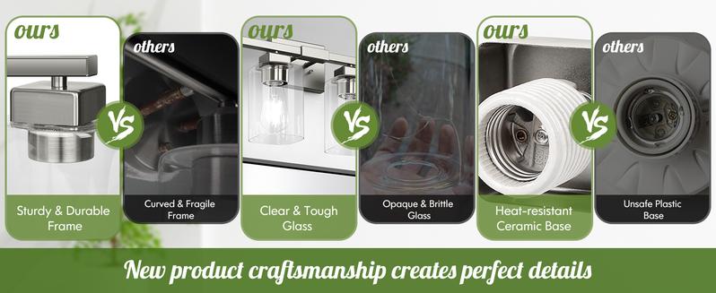 3/4/5 Lights Bathroom Light Fixtures, Modern Nickel Bathroom Vanity Light, Bathroom Lighting Fixtures Over Mirror, Matte Nickel Bathrom Wall Lamp, Wall Lights for Living Room Bedroom Hallway