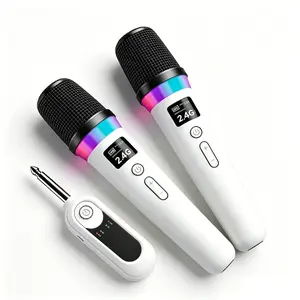 Wireless charging dynamic microphone with 40 hour long battery life, controllable LED ambient light, volume adjustment handheld microphone, professional karaoke live microphone suitable for family gatherings, speech training, YouTube short video recording