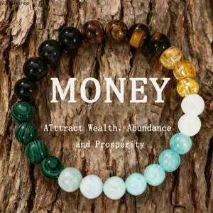 Tiger Eye Money Bracelet - Trendy Multi Crystal Beaded Stretch with Citrine Malachite Amazonite, Natural Stone Prosperity Design, Comfort Fit Everyday Jewelry Perfect for Daily Wear & Abundance Attraction