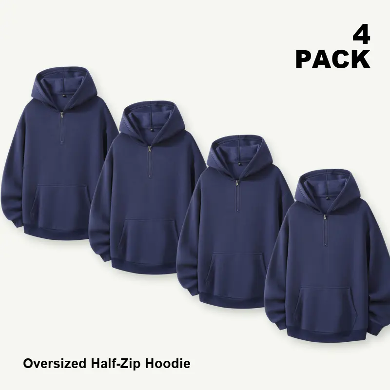 4-Pack Same Color Half Zip Hoodies, Long Sleeve Hooded Pullover Sweatshirts with Kangaroo Pocket, Solid Color Multipack, Relaxed Hooded Sweatshirt Sets, Sizes S-XXL