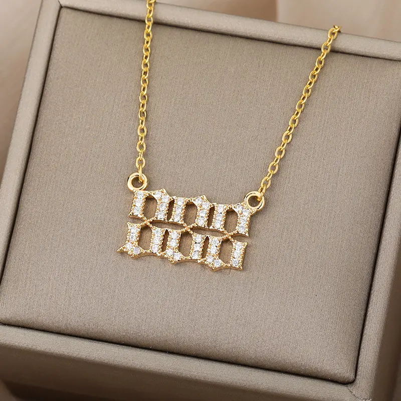 Number Necklace Angel 111-999 Zircon Necklace for Men and Women Couples Ancient English Necklace
