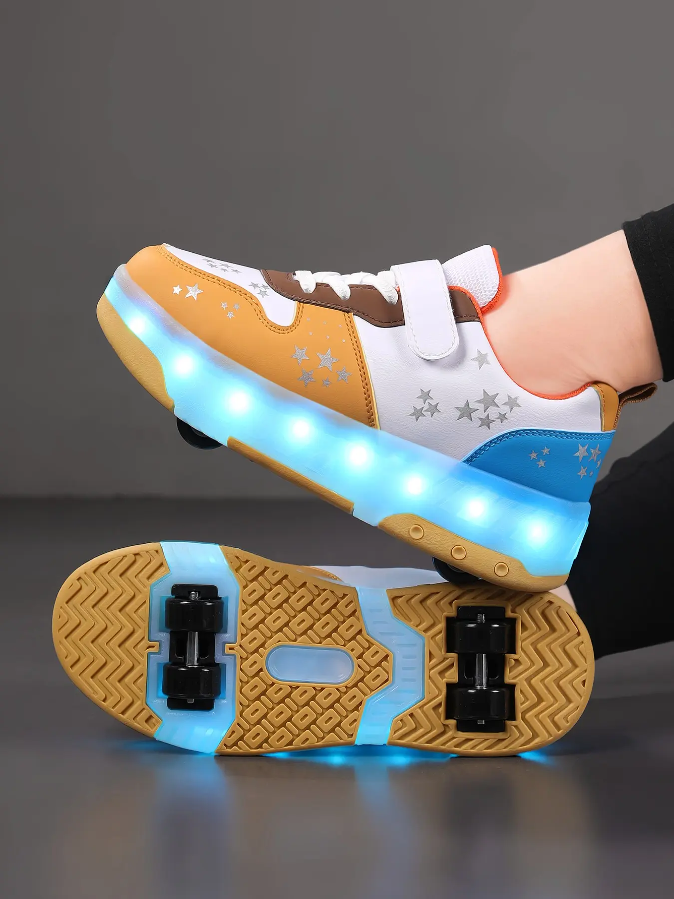 Yaosf Detachable Four-Wheel Glowing Roller Skates, RGB LED Neon Light Band, Adjustable Lights, Kids & Teens, Outdoor Streetwear Shoes, Shoes with Wheels