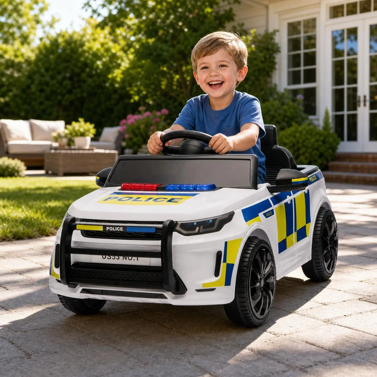 12V Kids Ride on Police Car - Electric Toy Cop Patrol Vehicle with 2.4G Parent Remote Control, Manual Driving Mode, Siren Lights, 35W Dual Motors, Battery Powered Ride-On for Toddlers Boys Girls