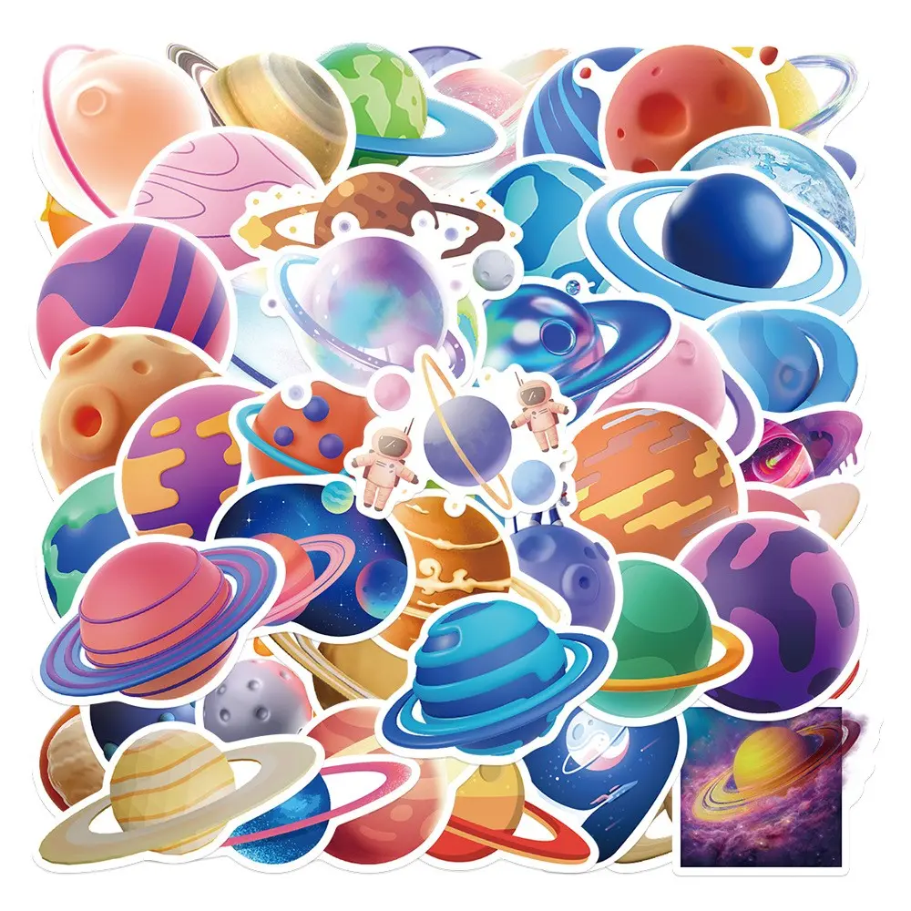 50 Sheets 3D Planet Stickers, Waterproof DIY Decals for Phone Cases, Notebooks, Computers, Ipads, Luggage, Creative Decoration