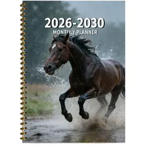 2026-2030 Monthly Planner/Calendar - January 2026 to December 2030, 5-Year Monthly Planner, Running Horse in the Rain Themed Cover Design Notebook, Annual Calendar Planning, Monthly Tabs, 60-Month Calendar, 5.5 in x 8.3 in, Thickened Paper, Elastic Cover,