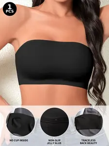 Women's Strapless Bralette, No Steel Cup Design, Soft Fit Daily Wear, Plain Pattern, Buckleless Style, All Season Comfort
