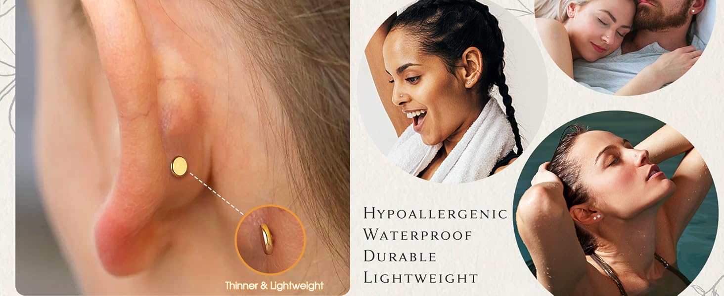 14K Gold Plated Flat Back Stud Earrings - 316L Surgical Steel Internal Thread CZ Stud Piercing Jewelry for Tragus Helix Cartilage Conch Nose Hypoallergenic Lip Monroe Labret Medusa Piercing 16G 18G 14K Gold Plated Flat Back Stud Earrings - 316L Surgical Steel Internal Thread CZ Stud Piercing Jewelry for Tragus Helix Cartilage Conch Nose Hypoallergenic Lip Monroe Labret Medusa Piercing 16G 18G